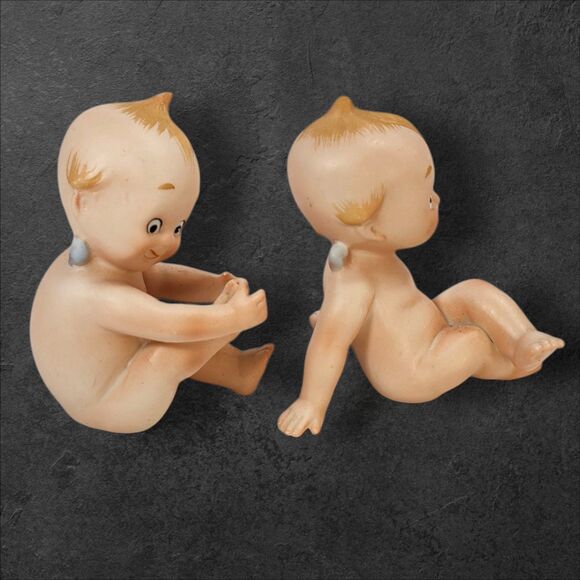 Vintage Kewpie Figurines Pair Bisque Porcelain Made in Japan Adorable Expresion - Picture 4 of 10